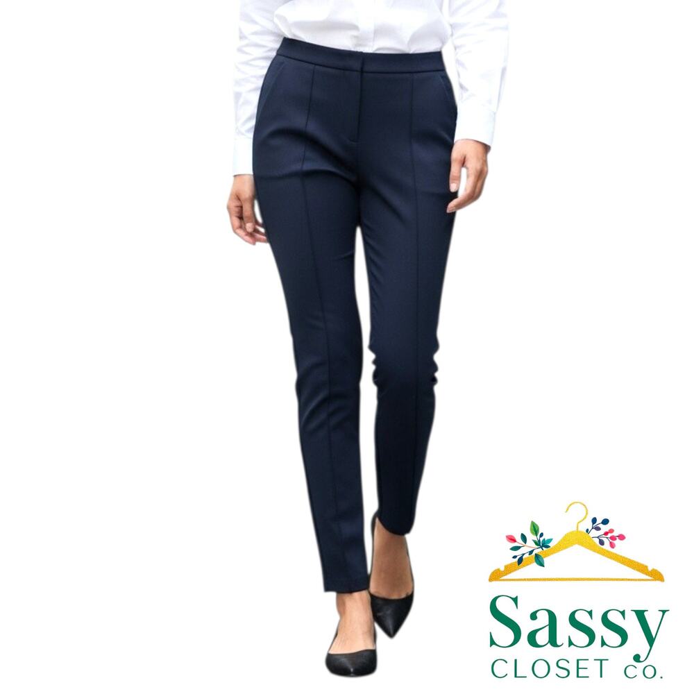 Calvin Klein Navy Cropped Pants Pull‑On Rayon Blend Ankle Sz 10 EUC